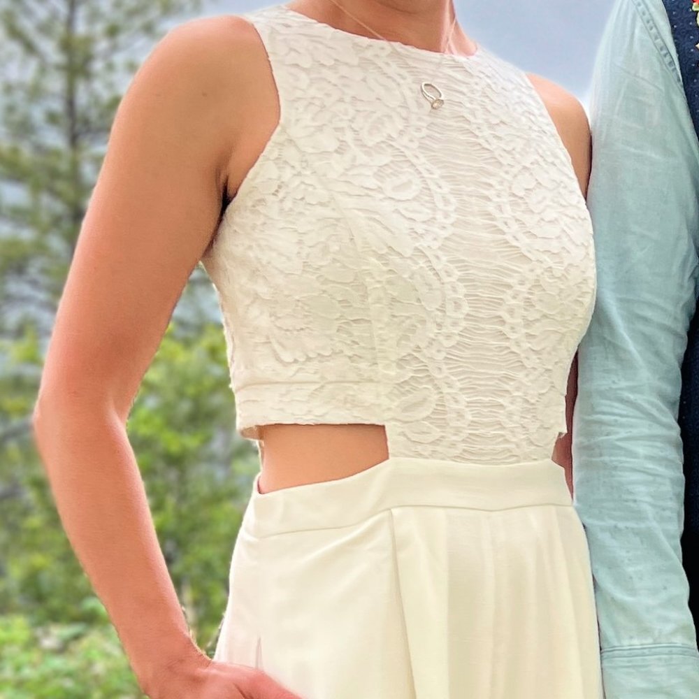 The Missing Piece Jem Racer Cut Out Maxi Wedding Lace White Jumpsuit